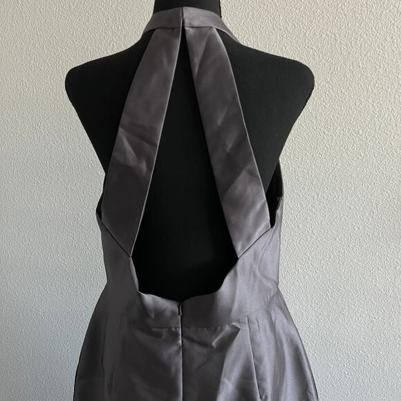 Alfred Sung Dress Size 14 Satin Twill Halter Neck Gown Caviar Gray D772 - Picture 8 of 15